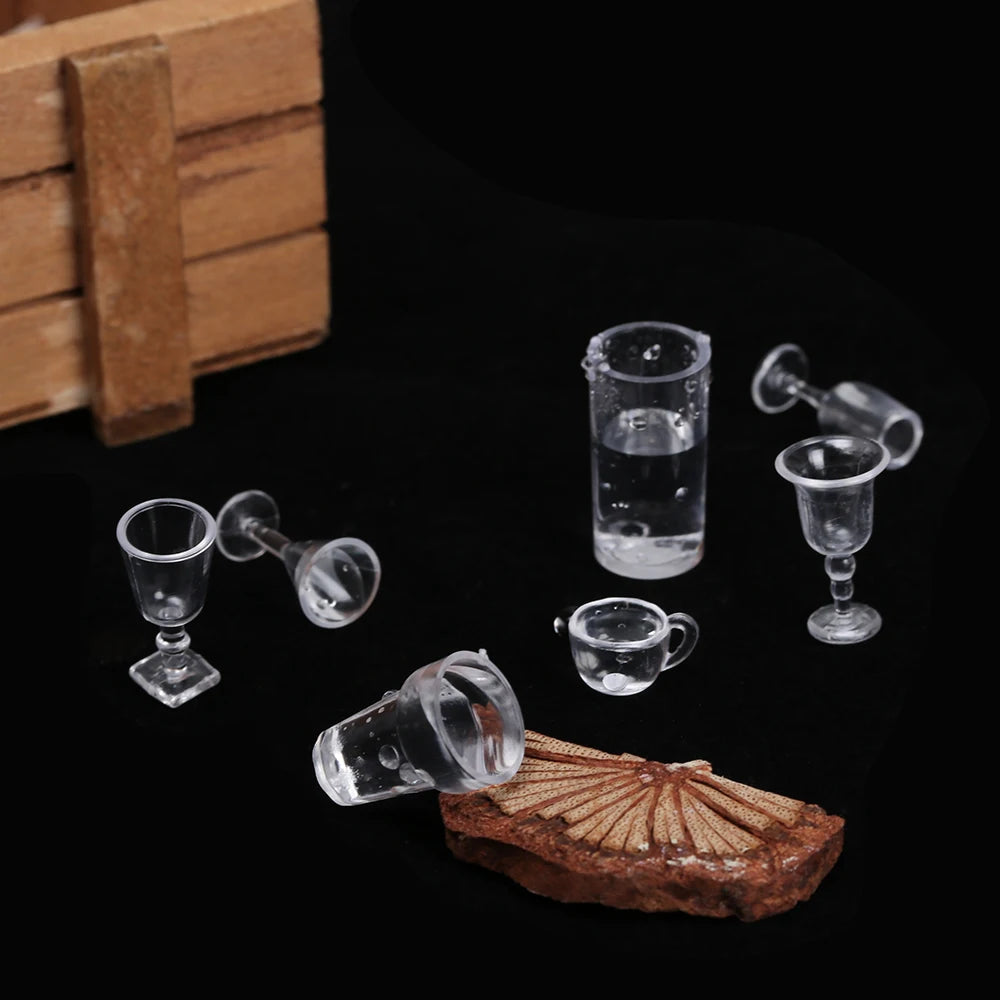 17Pcs/Set 1/12 Dollhouse Miniatures Simulation Tableware Mini Cup  Ice Cream Bowl Plastic Model Transparent Goblet Accessories