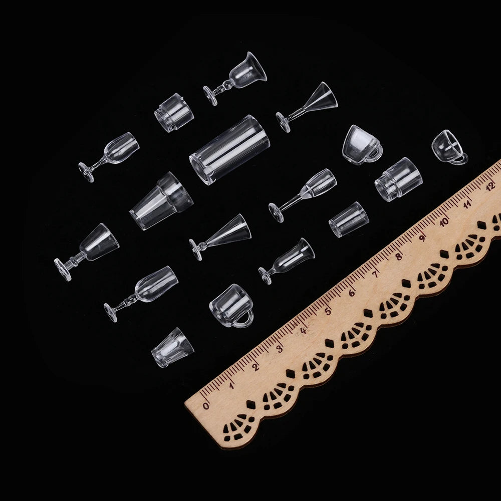 17Pcs/Set 1/12 Dollhouse Miniatures Simulation Tableware Mini Cup  Ice Cream Bowl Plastic Model Transparent Goblet Accessories