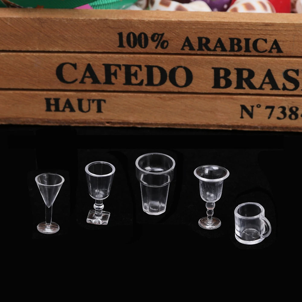 17Pcs/Set 1/12 Dollhouse Miniatures Simulation Tableware Mini Cup  Ice Cream Bowl Plastic Model Transparent Goblet Accessories