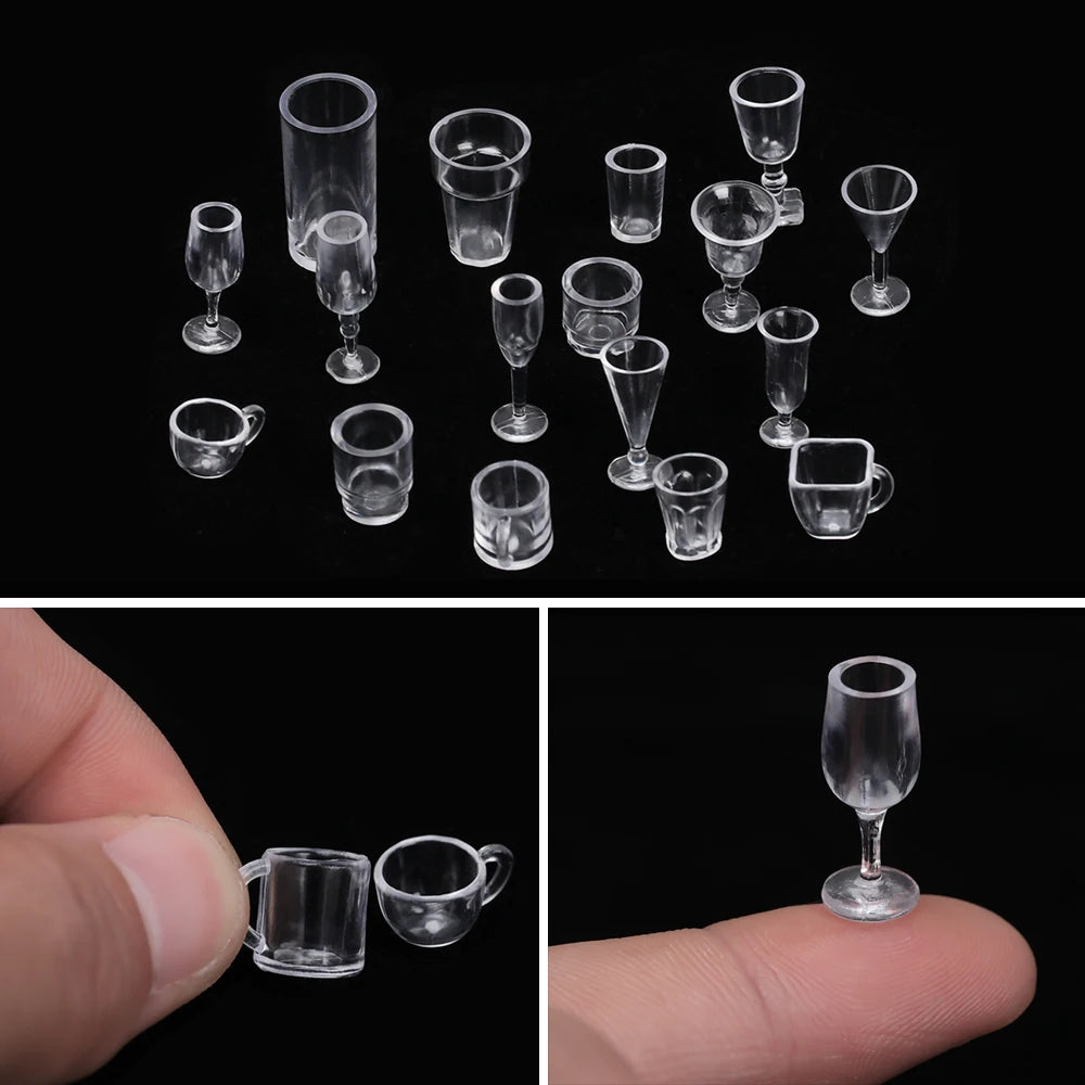 17Pcs/Set 1/12 Dollhouse Miniatures Simulation Tableware Mini Cup  Ice Cream Bowl Plastic Model Transparent Goblet Accessories