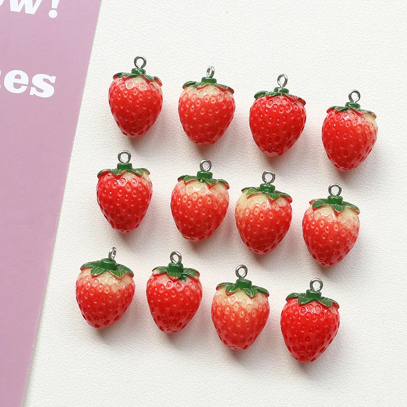10Pcs Resin Imitation Fruit Pendants Strawberry Charms for Jewelry Making DIY Earrings Bracelet Findings