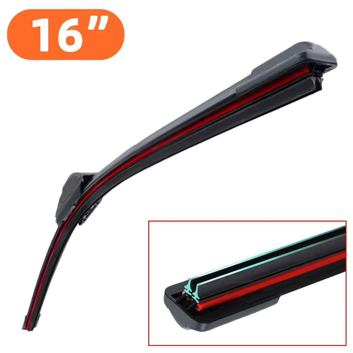1PC Universal double rubber strip J/U-shaped wiper blade, front wiper glass cleaner wiping blade