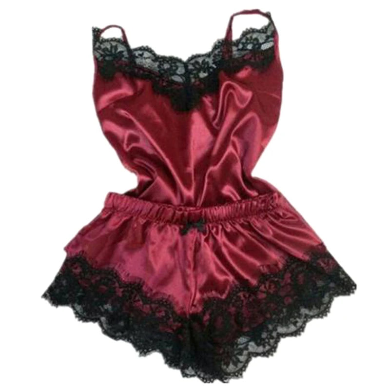 1 Set Of Sexy Women's Pajamas Sleeveless Camisole Pyjamas Lace-trimmed Satin Camisole Pyjama Set