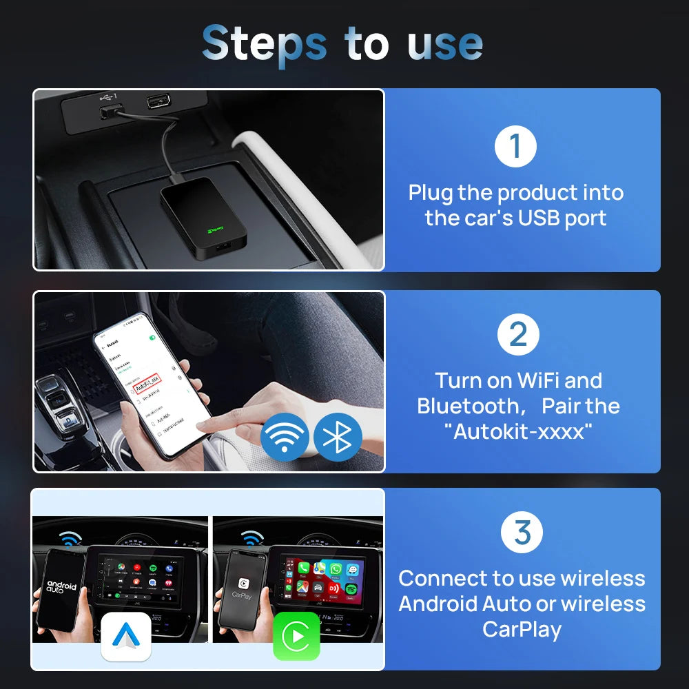 2air CarlinKit 5.0 &4 Wireless CarPlay Wireless Android Auto Box 2.4G&5.8Ghz WiFi BT Auto Connect Plug&Play For Wired AA CP Cars