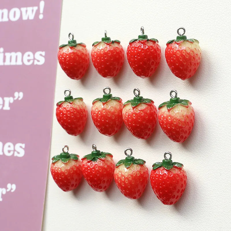 10Pcs Resin Imitation Fruit Pendants Strawberry Charms for Jewelry Making DIY Earrings Bracelet Findings