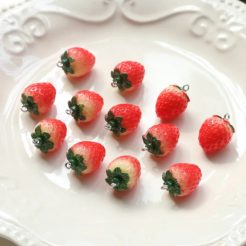 10Pcs Resin Imitation Fruit Pendants Strawberry Charms for Jewelry Making DIY Earrings Bracelet Findings