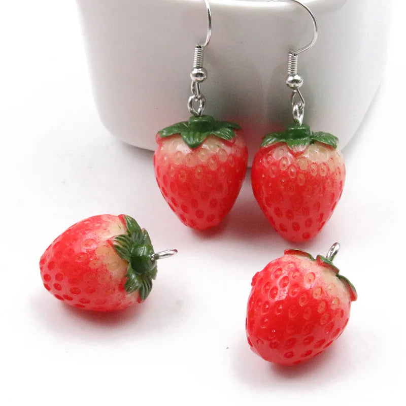 10Pcs Resin Imitation Fruit Pendants Strawberry Charms for Jewelry Making DIY Earrings Bracelet Findings
