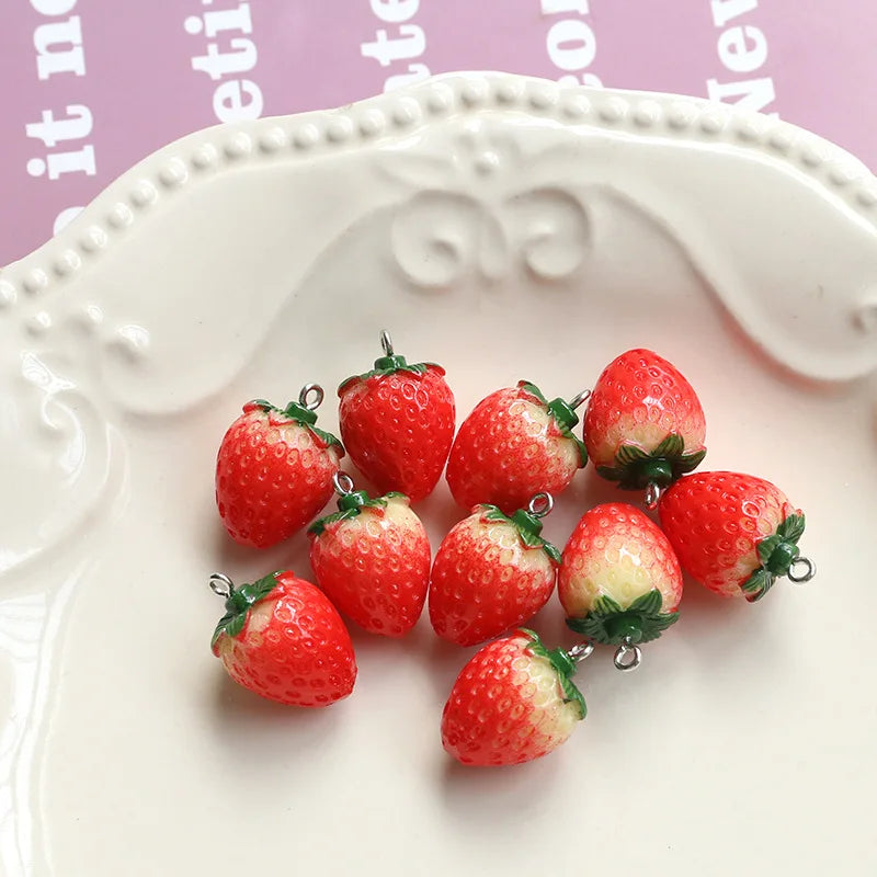 10Pcs Resin Imitation Fruit Pendants Strawberry Charms for Jewelry Making DIY Earrings Bracelet Findings