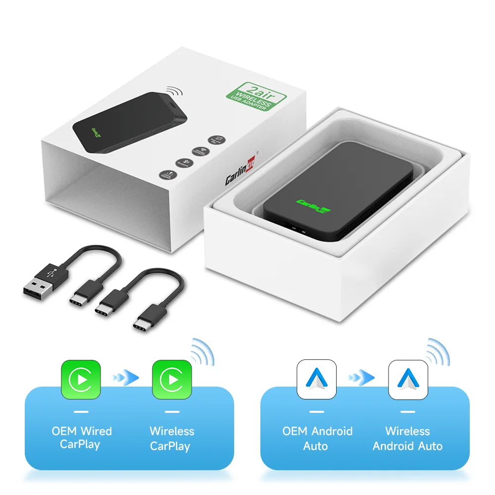 2air CarlinKit 5.0 &4 Wireless CarPlay Wireless Android Auto Box 2.4G&5.8Ghz WiFi BT Auto Connect Plug&Play For Wired AA CP Cars